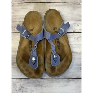 Birkenstock Gizeh Braided Blue Suede T-Strap Sandals – Size 38